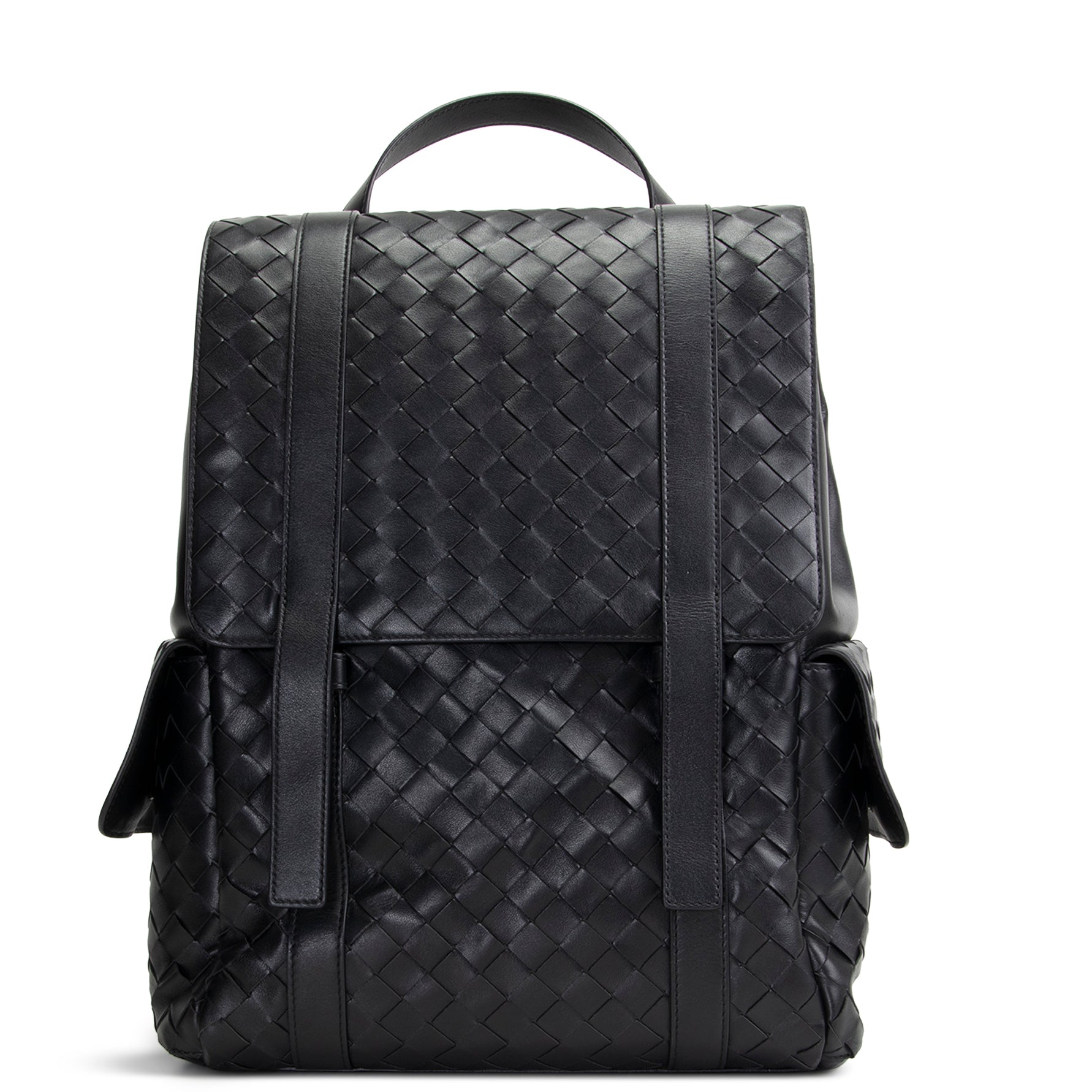 BT VENETA Leather Intrecciato Back To School Backpack - Black