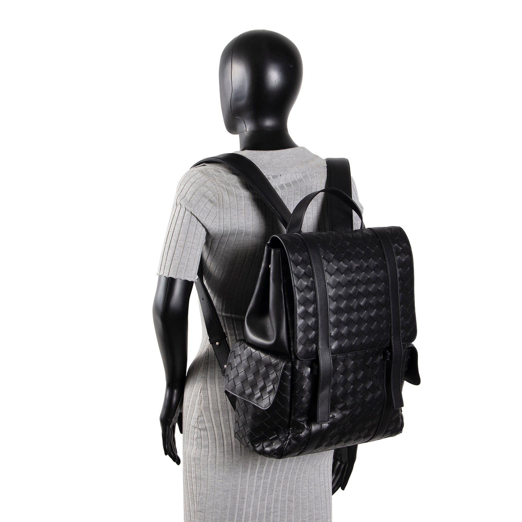 BT VENETA Leather Intrecciato Back To School Backpack - Black