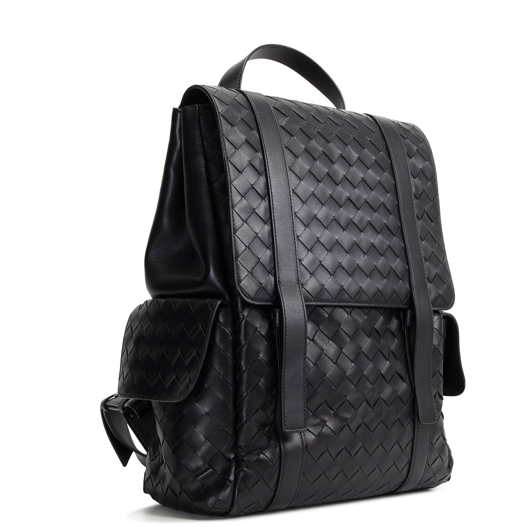 BT VENETA Leather Intrecciato Back To School Backpack - Black
