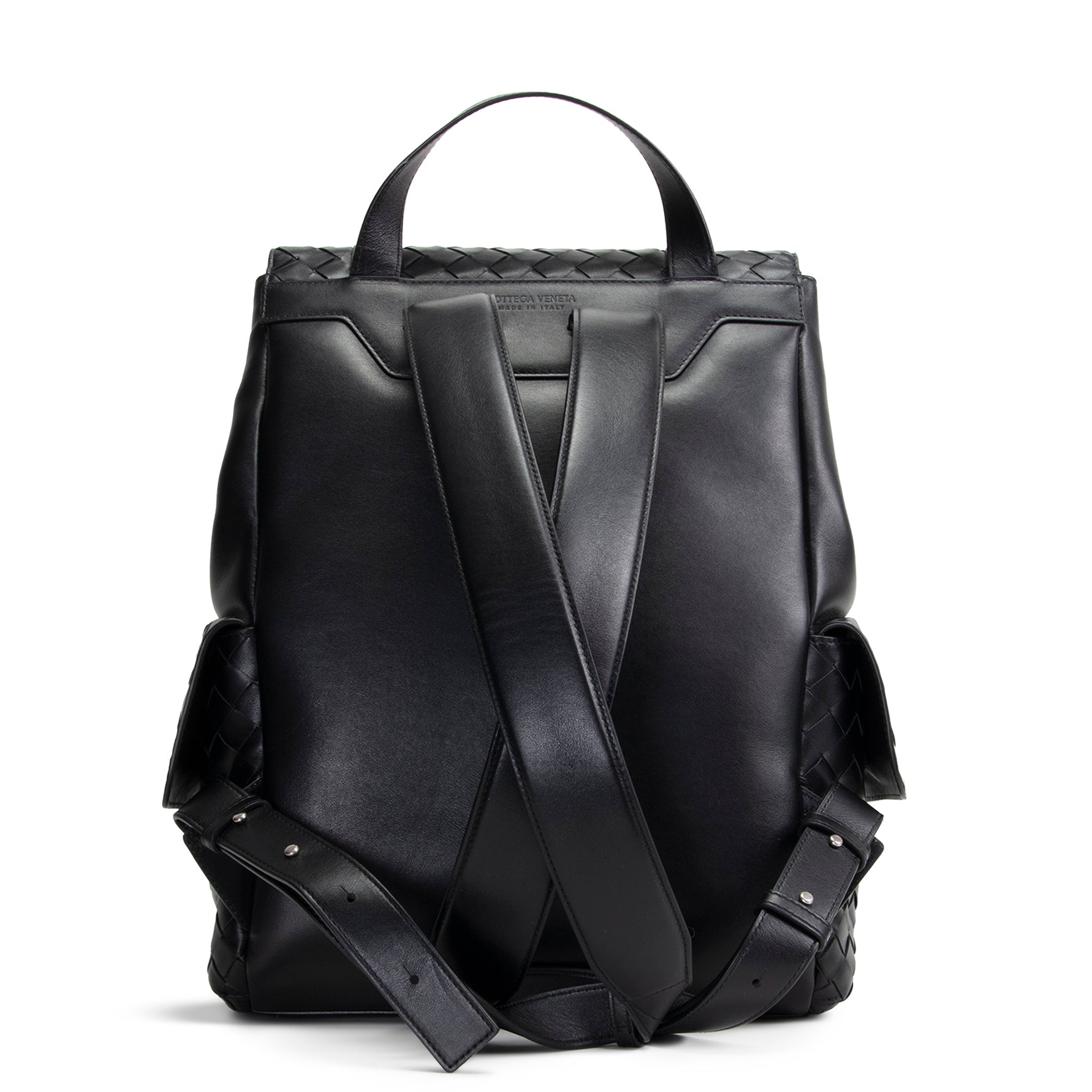 BT VENETA Leather Intrecciato Back To School Backpack - Black