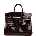 Birkin 25 Bordeaux Shiny Niloticus Crocodile Gold Hardware