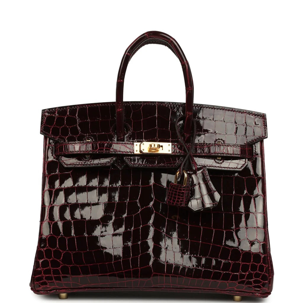 Birkin 25 Bordeaux Shiny Niloticus Crocodile Gold Hardware