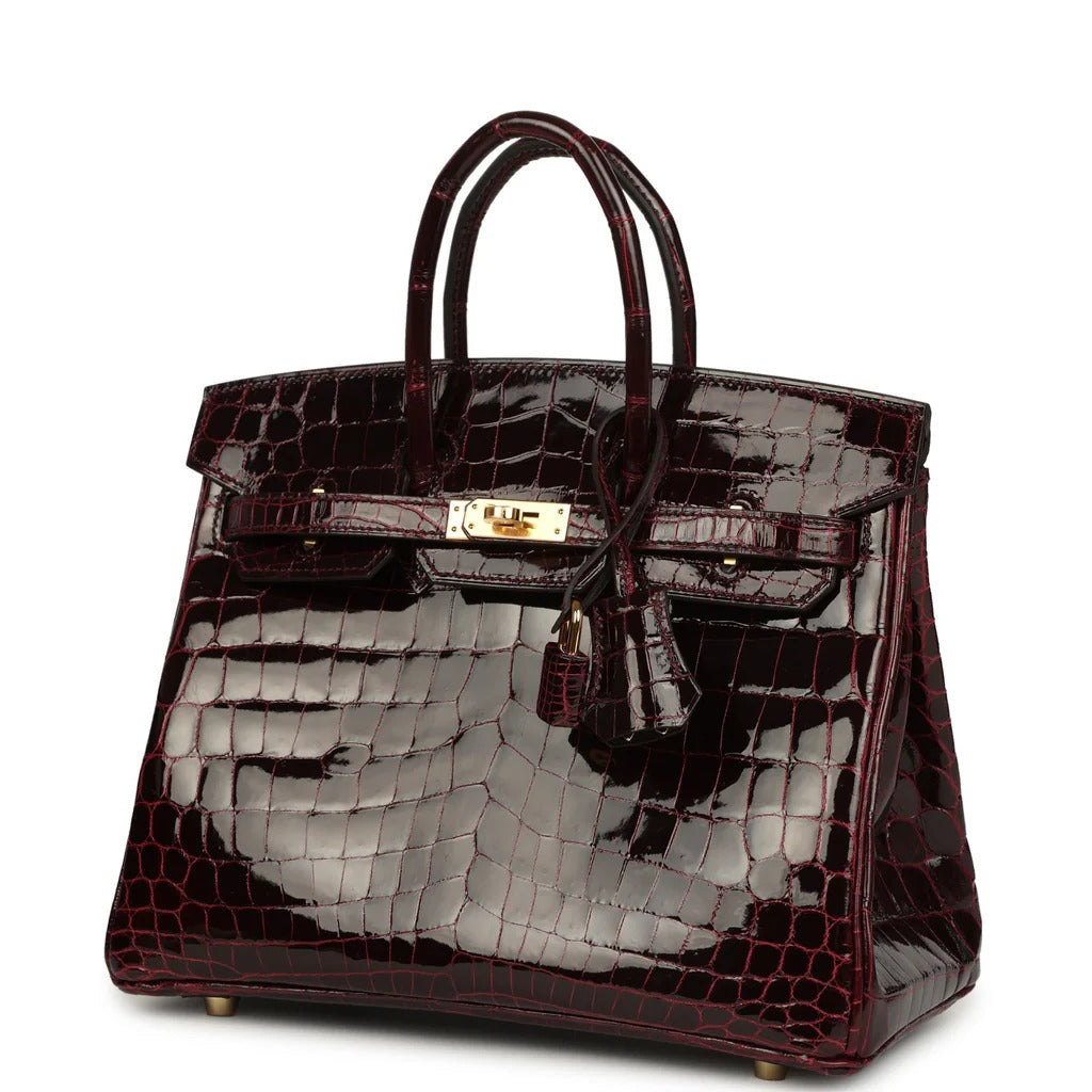 Birkin 25 Bordeaux Shiny Niloticus Crocodile Gold Hardware