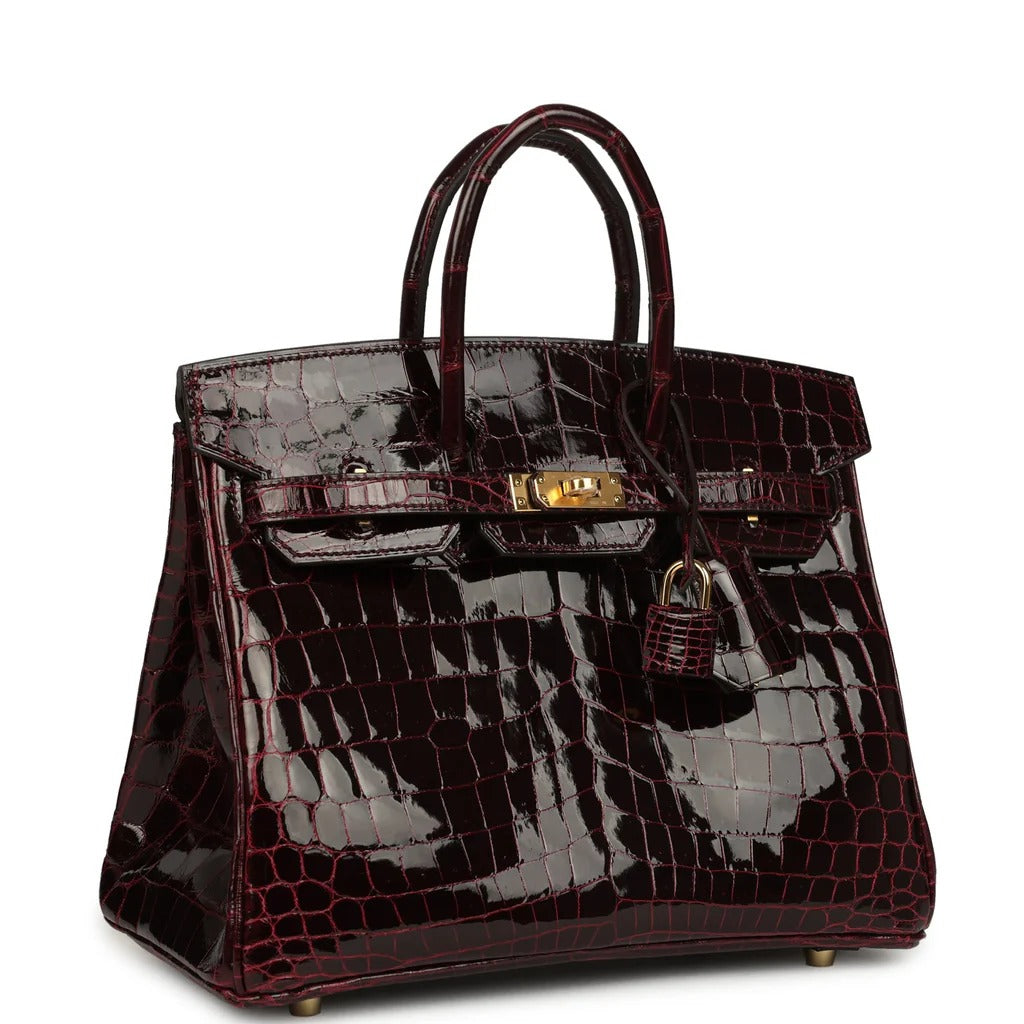Birkin 25 Bordeaux Shiny Niloticus Crocodile Gold Hardware
