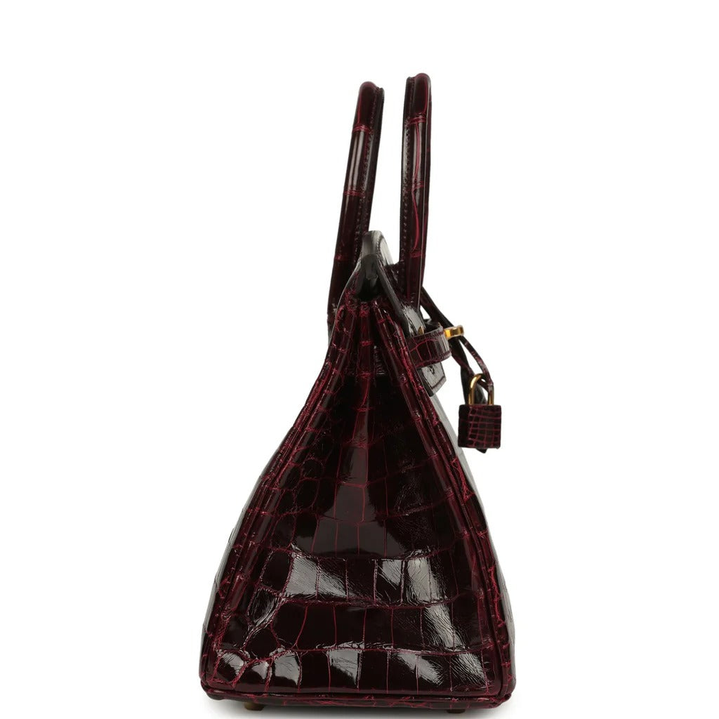 Birkin 25 Bordeaux Shiny Niloticus Crocodile Gold Hardware