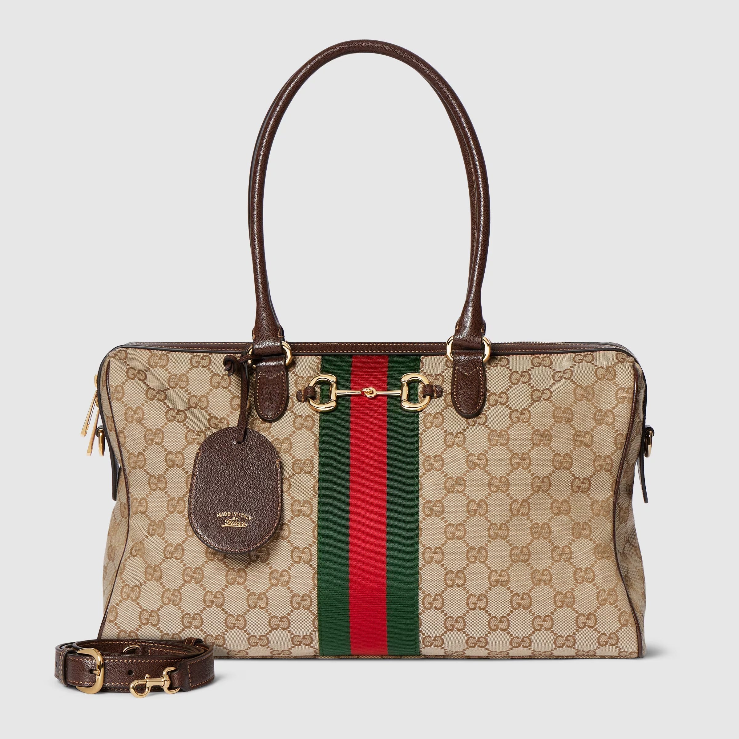 Borsetto large boston bag in sand and brown GG canvas