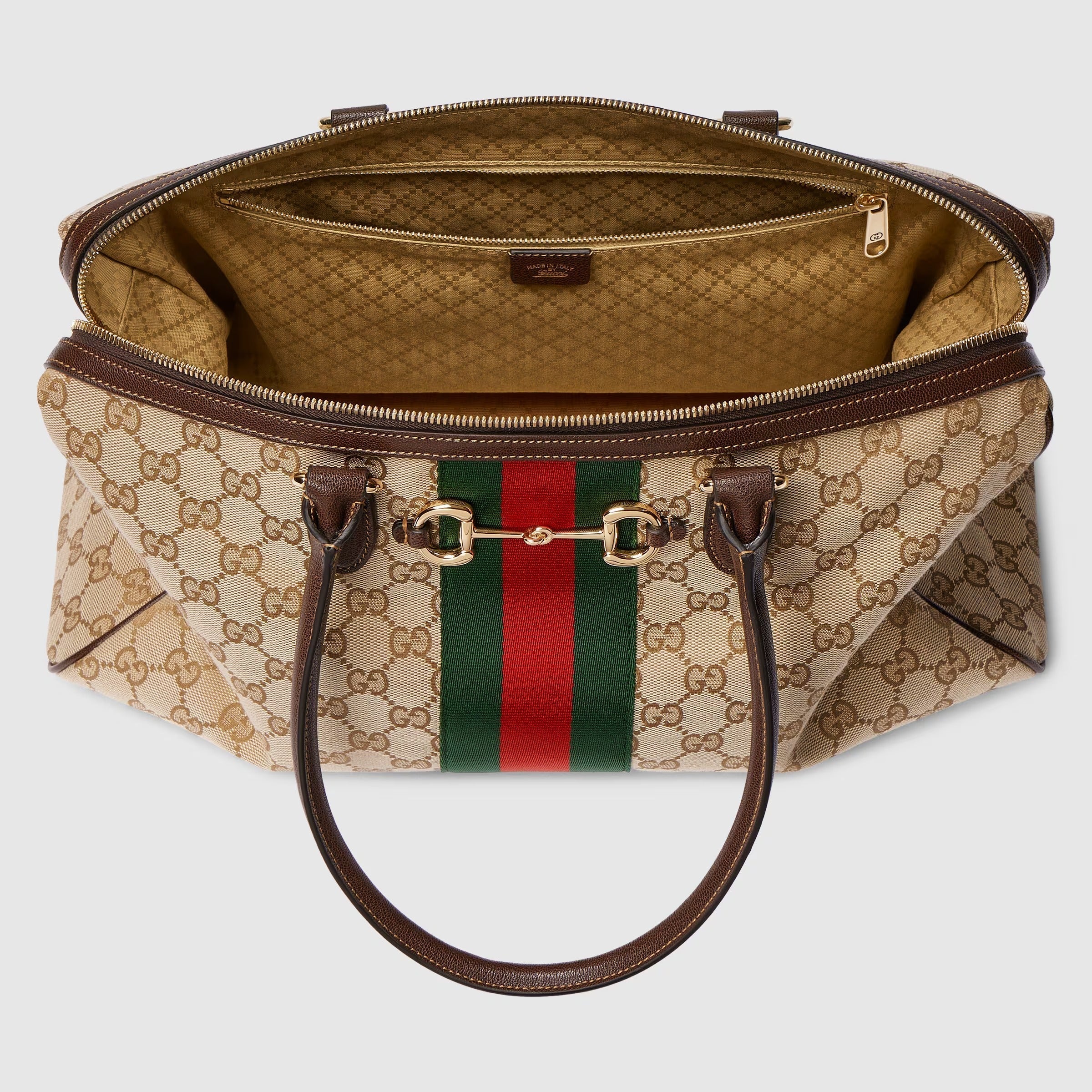 Borsetto large boston bag in sand and brown GG canvas