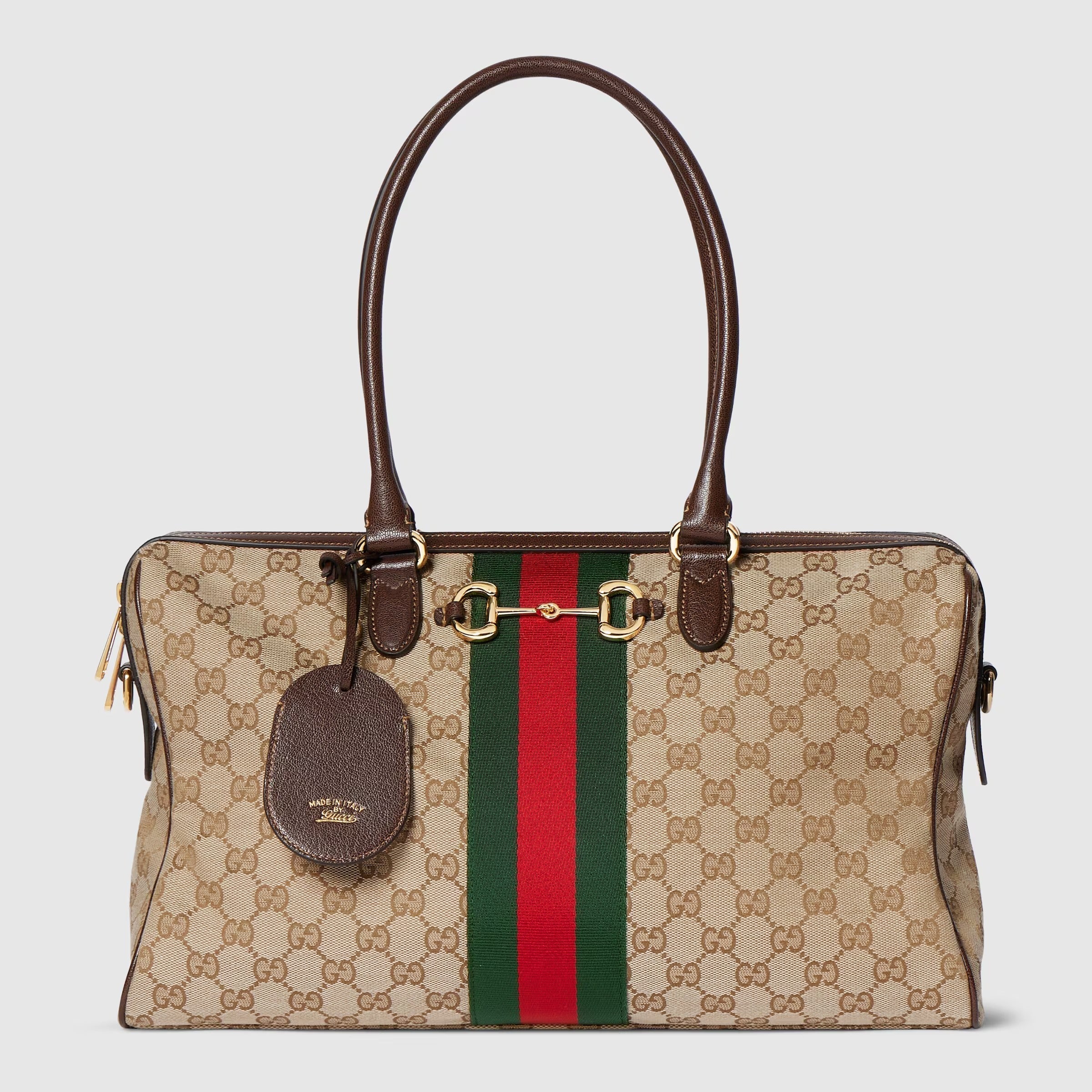 Borsetto large boston bag in sand and brown GG canvas