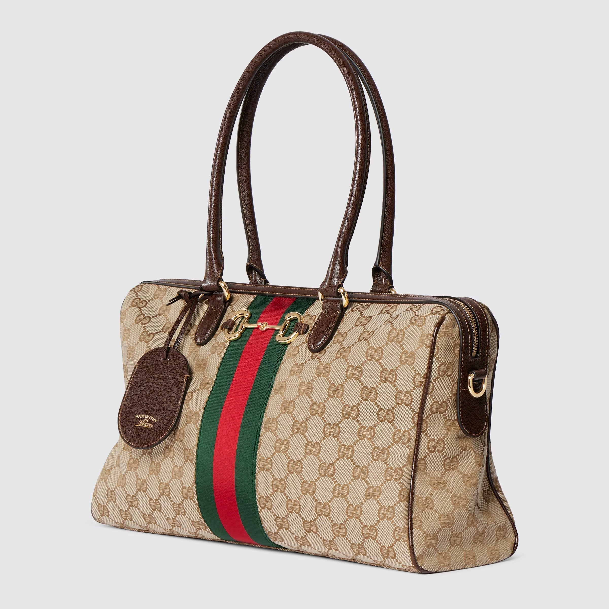 Borsetto large boston bag in sand and brown GG canvas