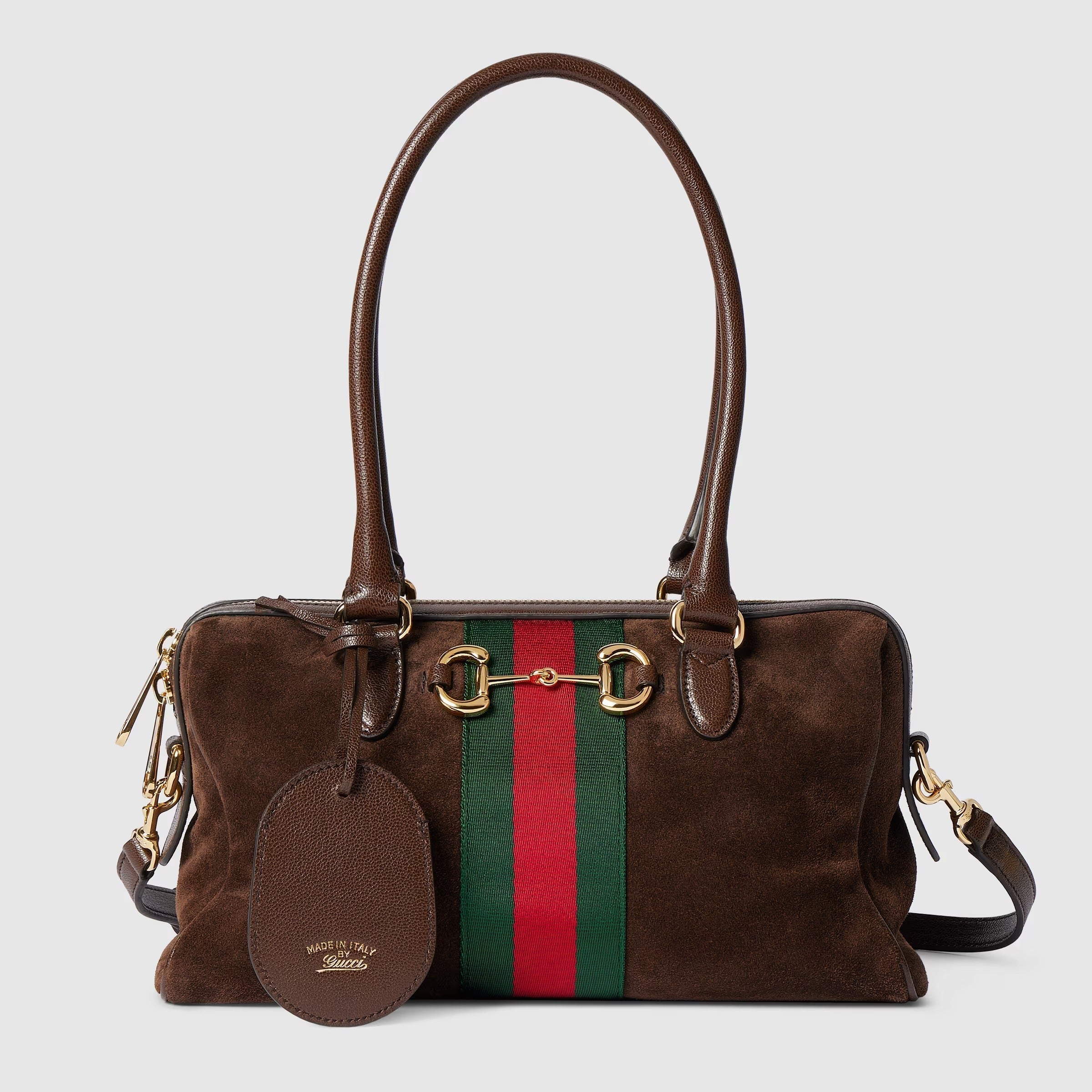 Borsetto medium boston bag in dark brown suede