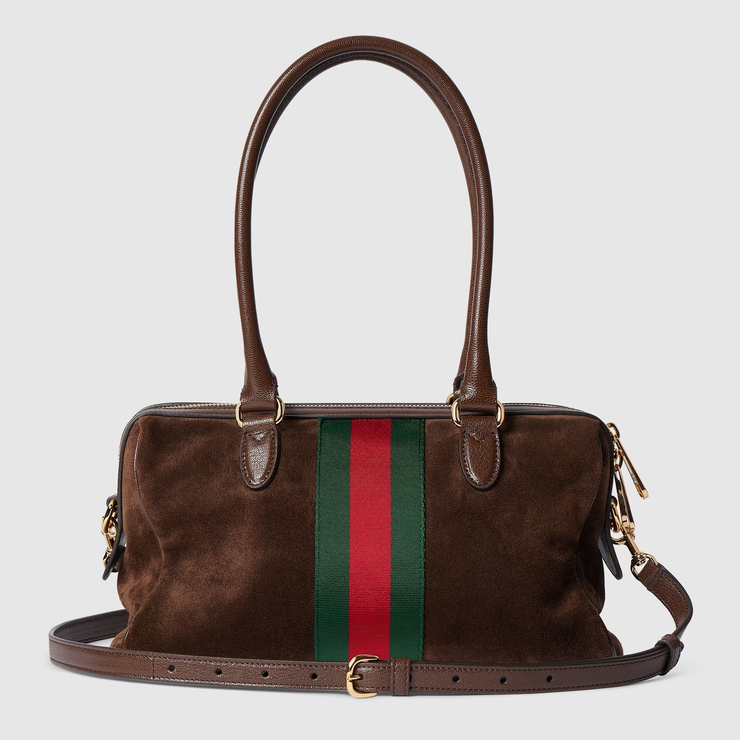 Borsetto medium boston bag in dark brown suede
