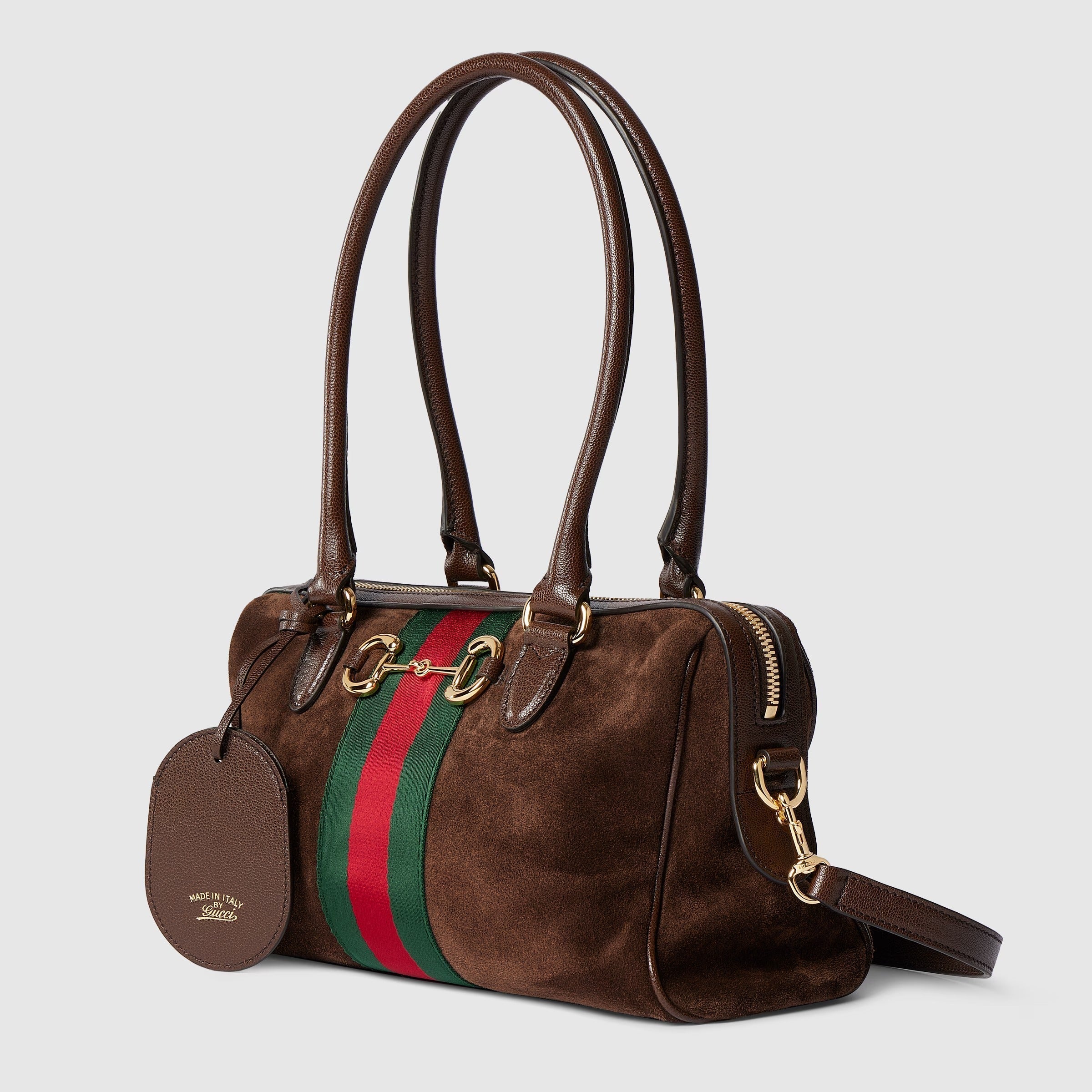 Borsetto medium boston bag in dark brown suede