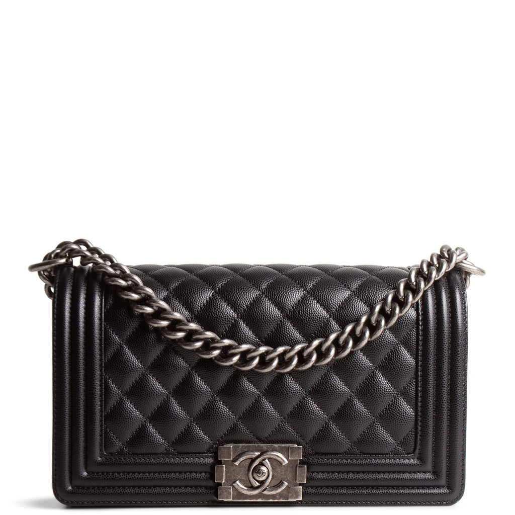 CH Boy Bag Medium Quilted Caviar - Black