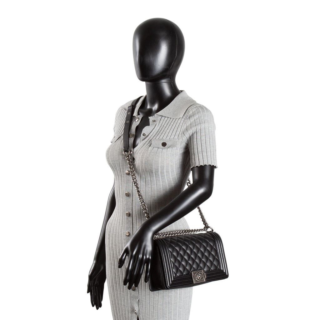 CH Boy Bag Medium Quilted Caviar - Black