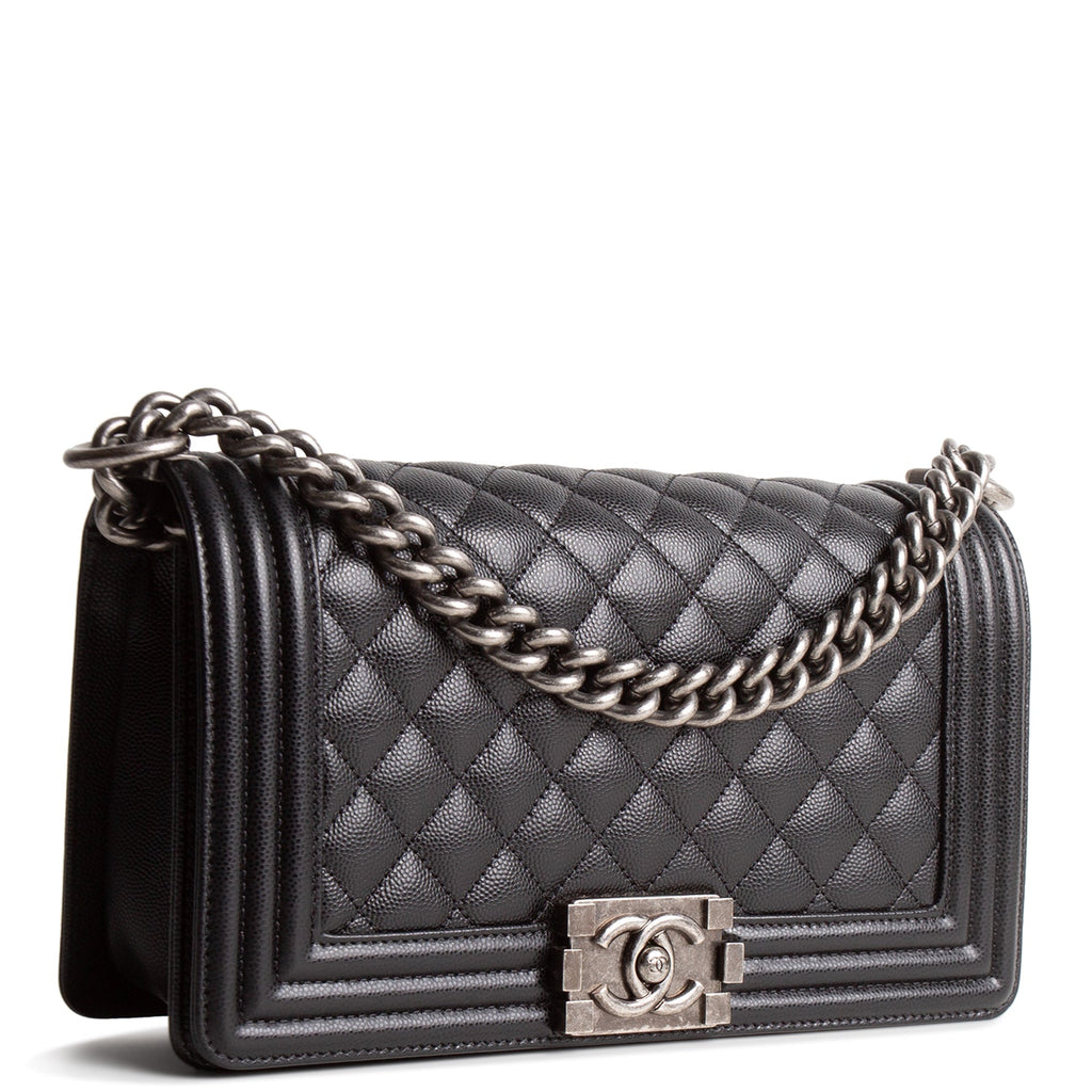 CH Boy Bag Medium Quilted Caviar - Black