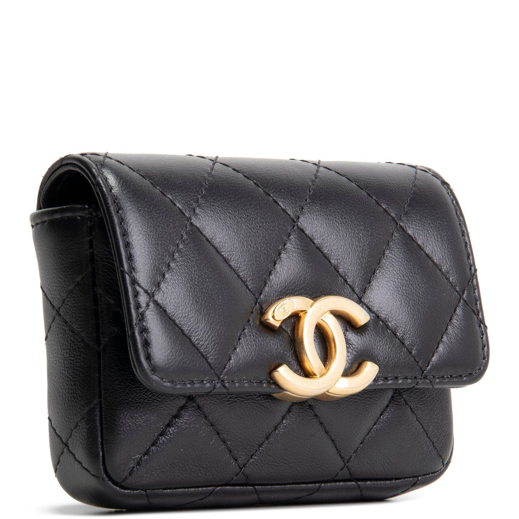 CH CC Flap Card Holder Belt Bag Lacquered Metal w/ Quilted Lambskin