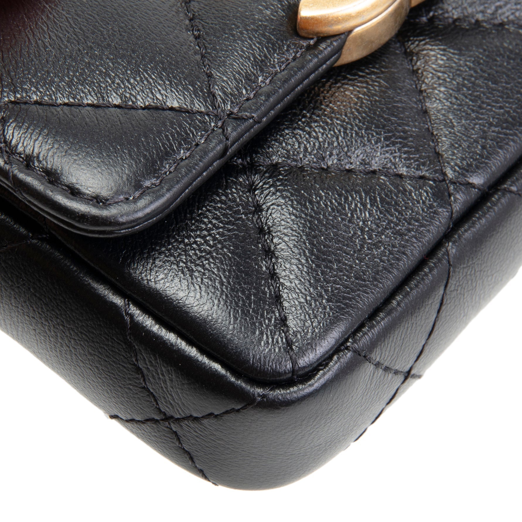 CH CC Flap Card Holder Belt Bag Lacquered Metal w/ Quilted Lambskin