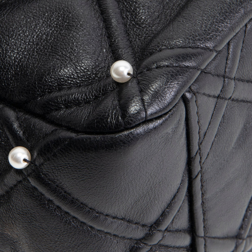 CH CC Flap Pearl Studded Quilted Lambskin - Black
