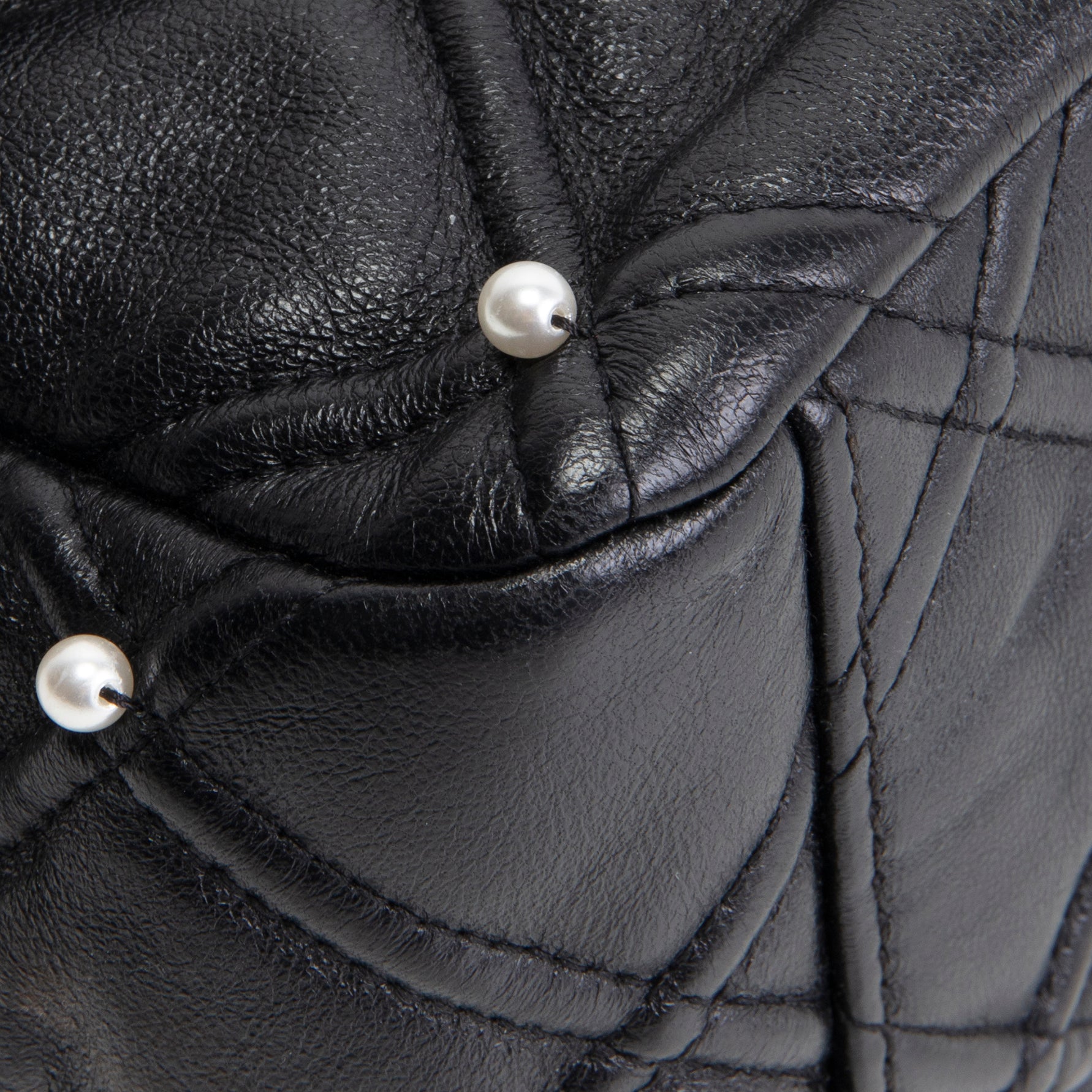 CH CC Flap Pearl Studded Quilted Lambskin - Black