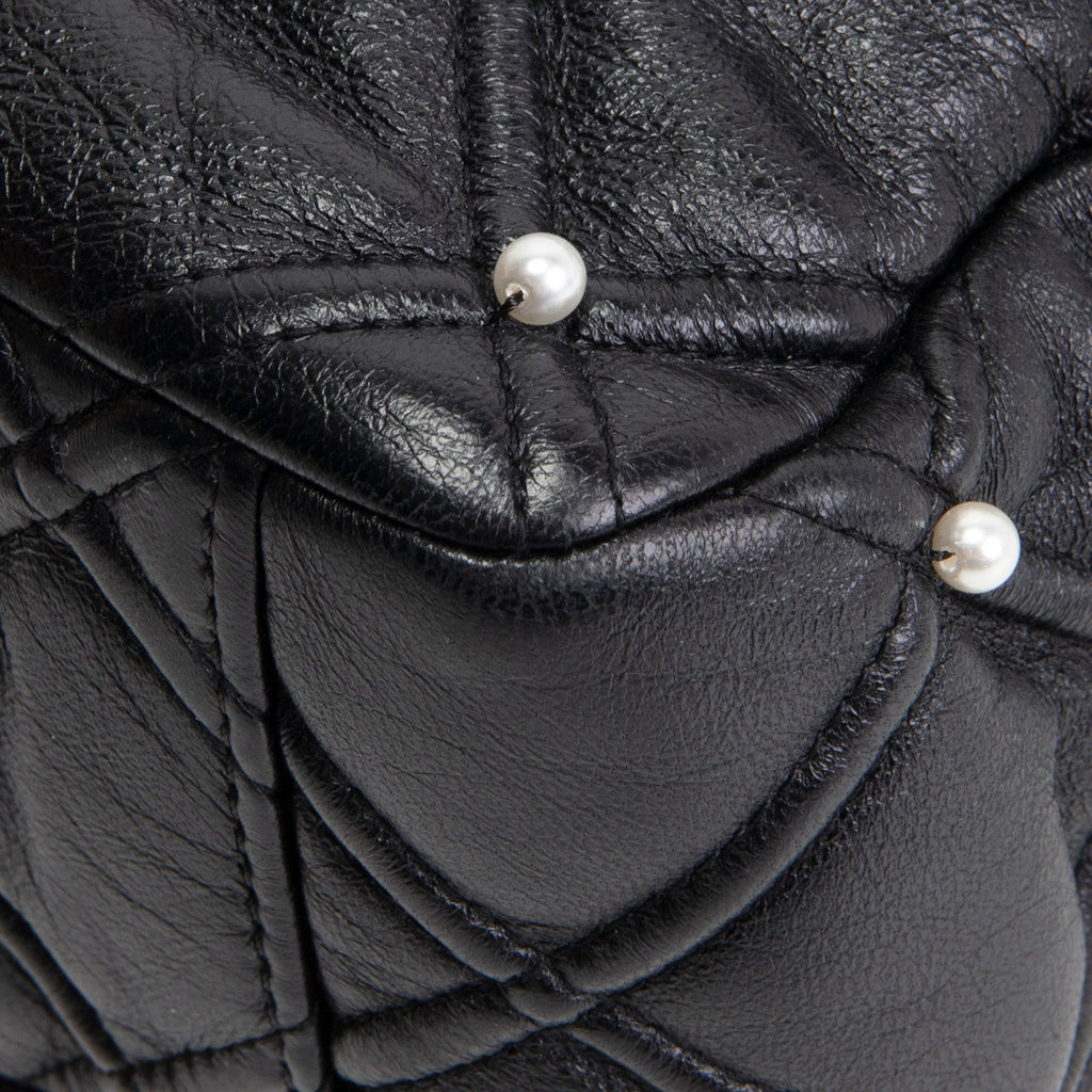 CH CC Flap Pearl Studded Quilted Lambskin - Black