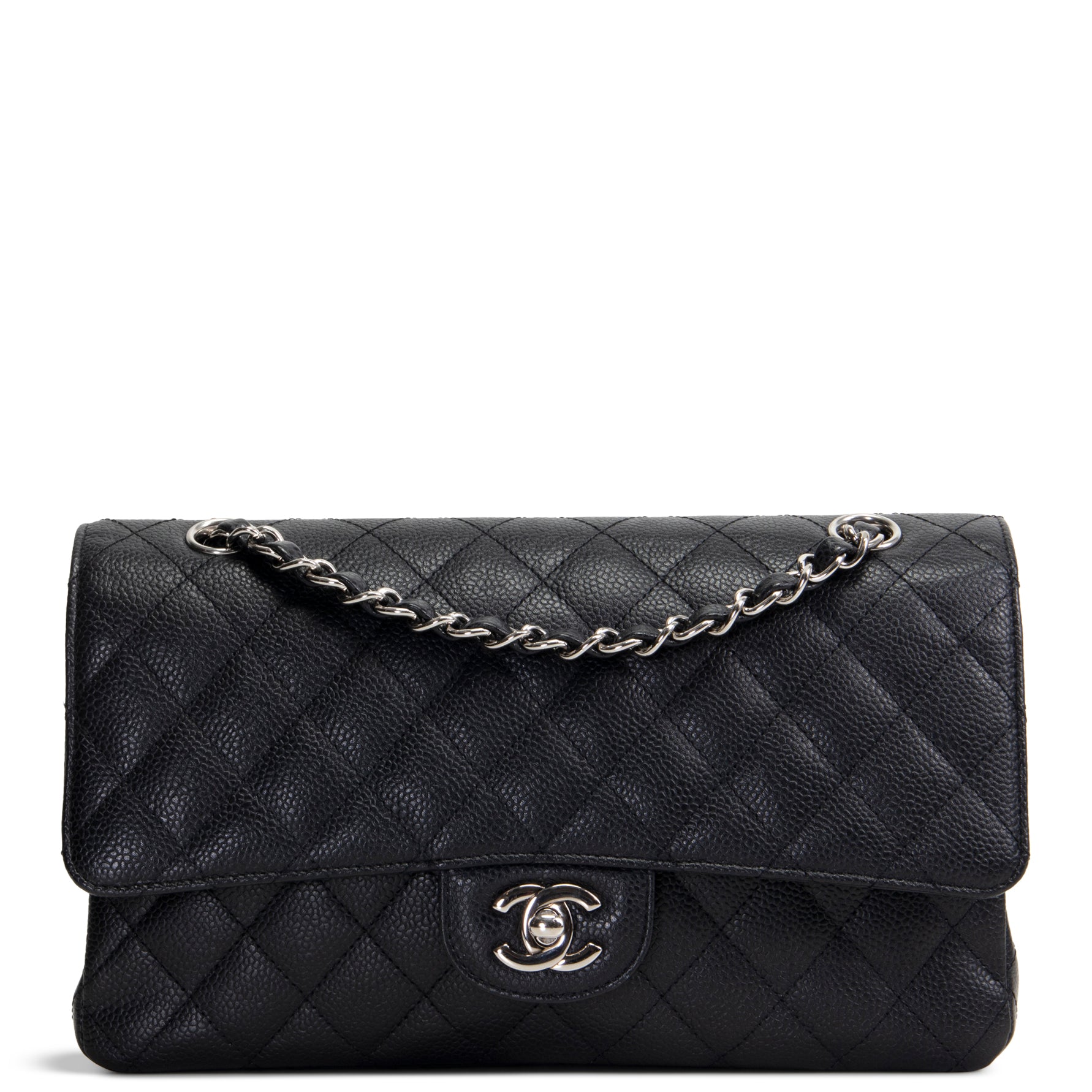 CH Classic Caviar Medium Double Flap - Black
