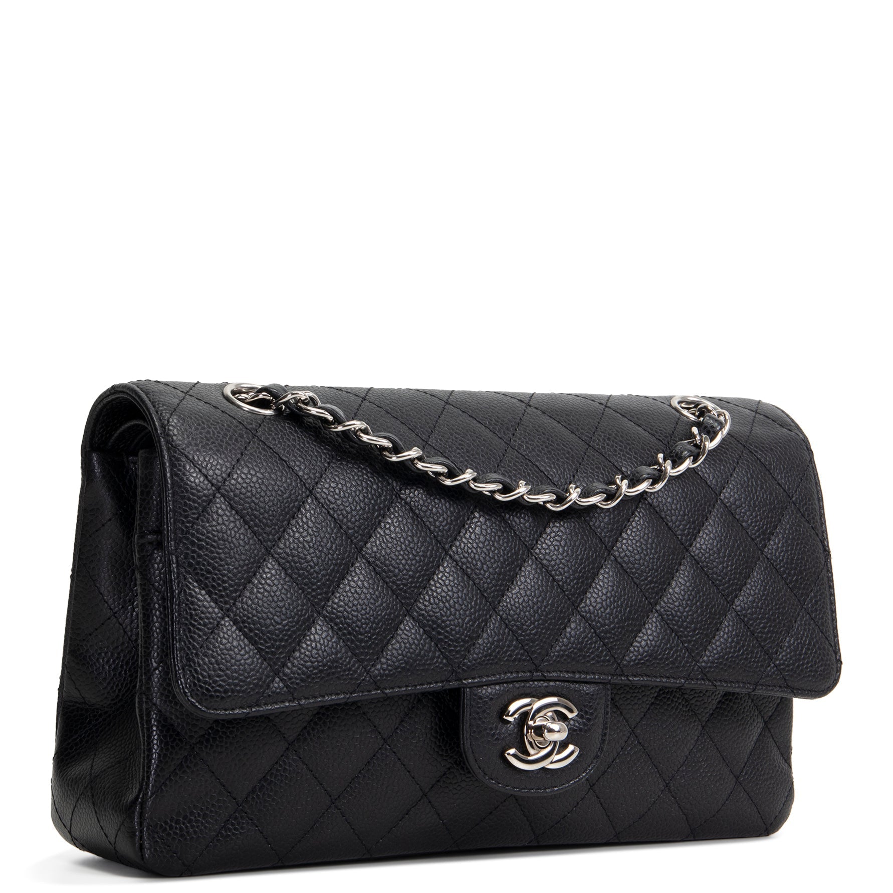 CH Classic Caviar Medium Double Flap - Black