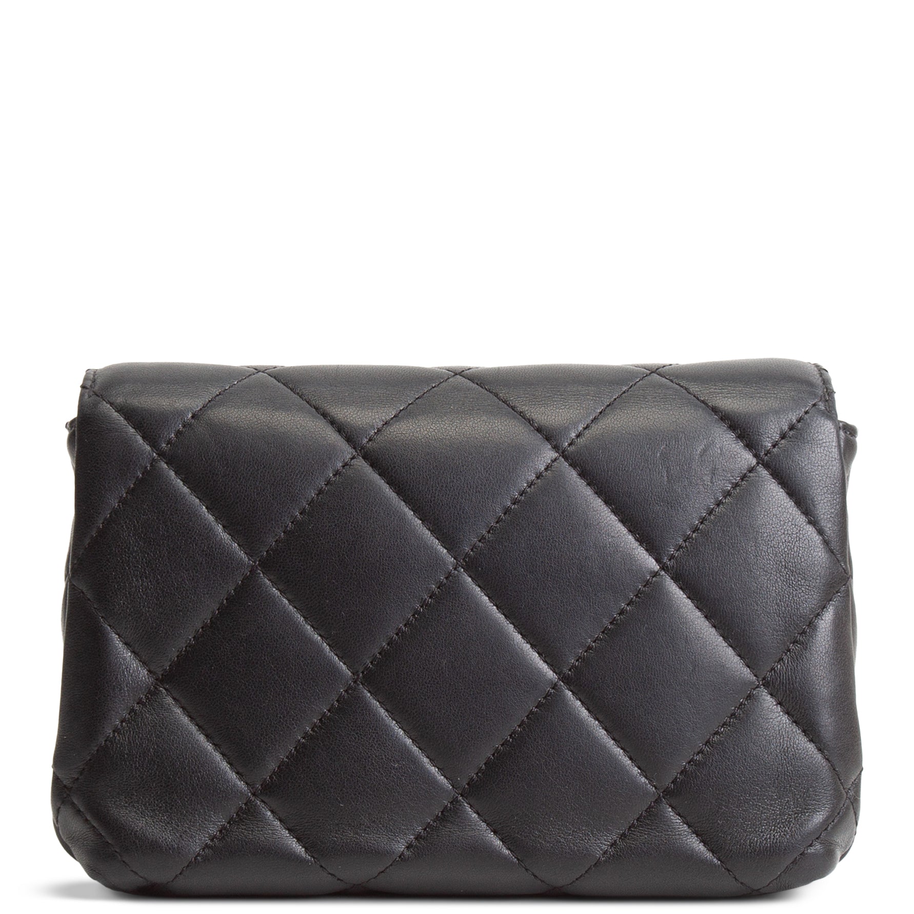 CH Pearl Logo Lambskin Flap Bag - Black
