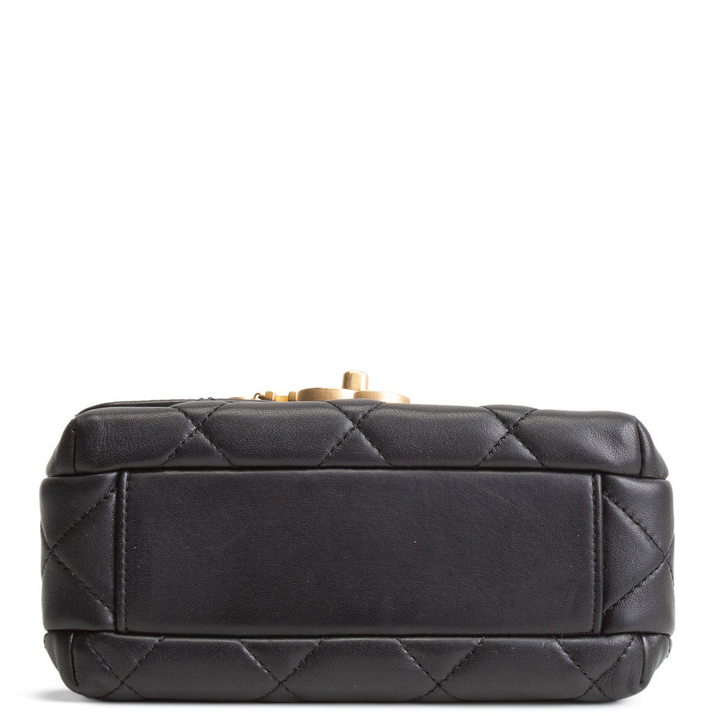 CH Pearl Logo Lambskin Flap Bag - Black