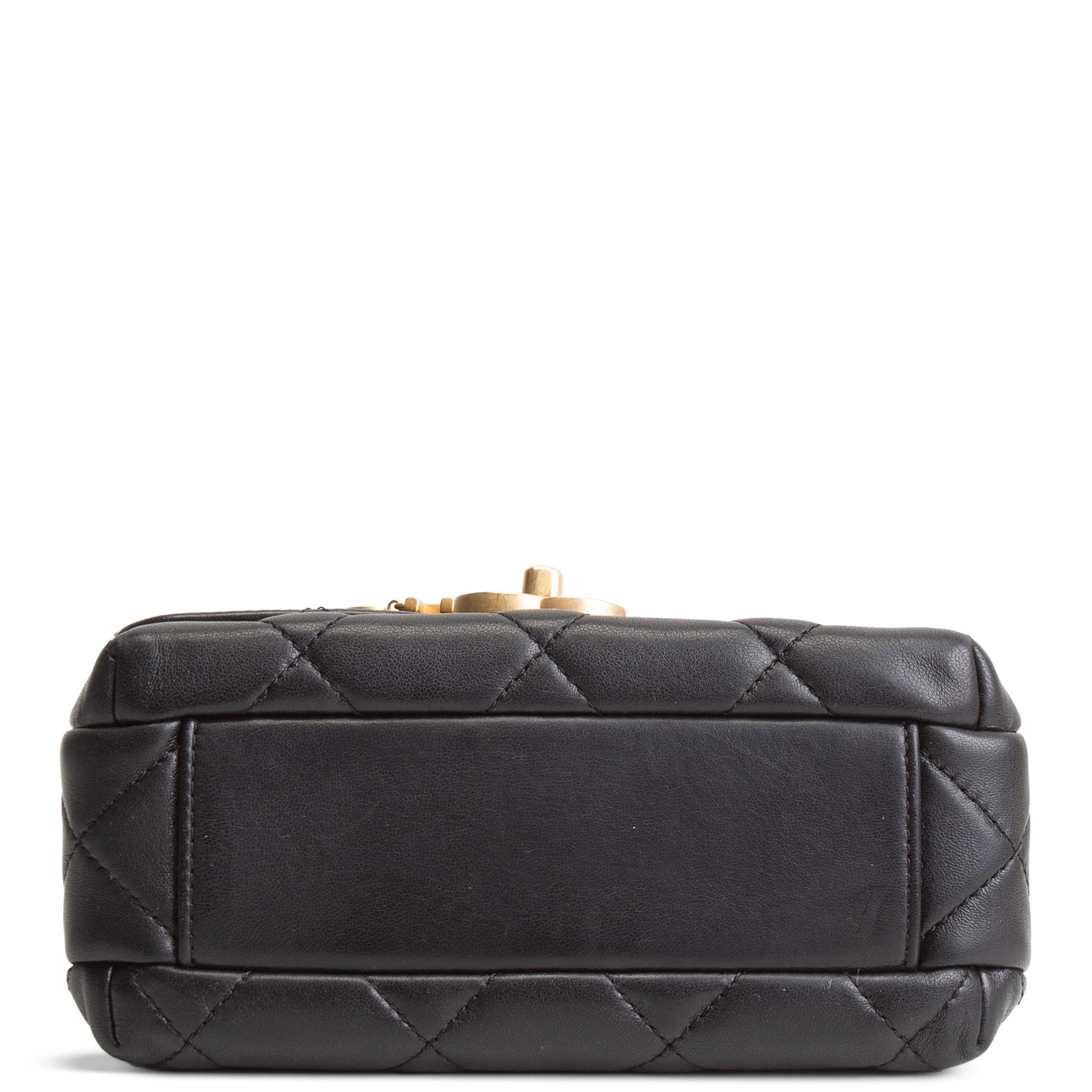 CH Pearl Logo Lambskin Flap Bag - Black