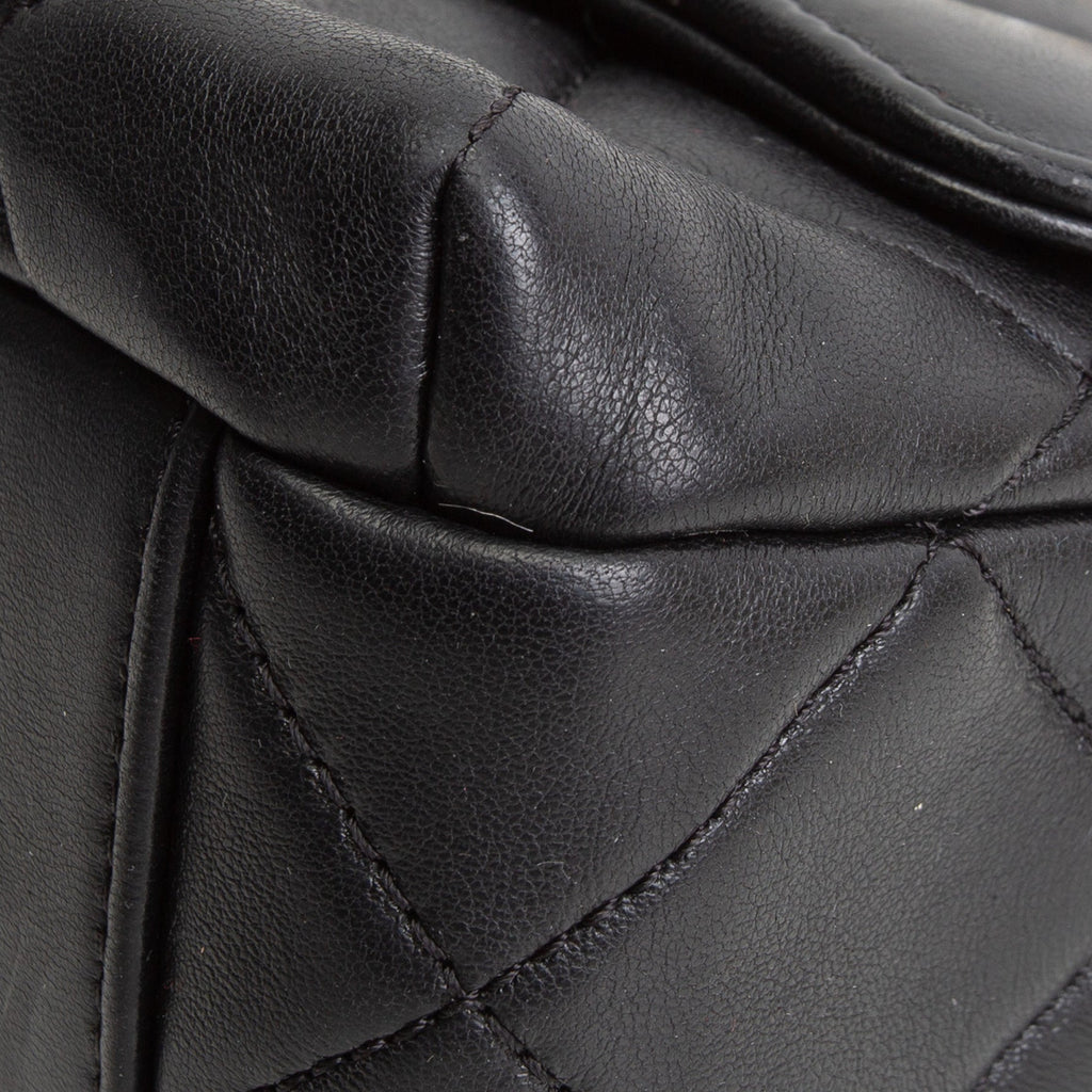 CH Pearl Logo Lambskin Flap Bag - Black