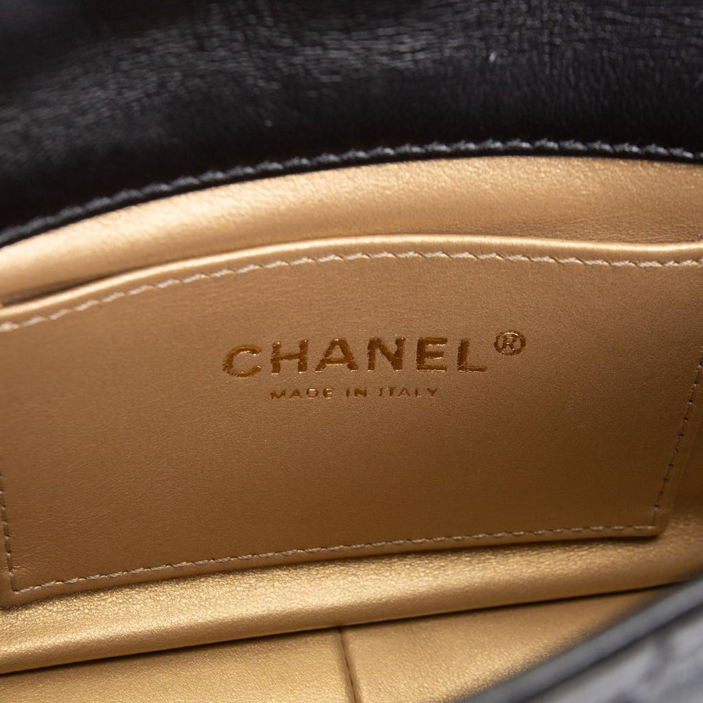 CH Pearl Logo Lambskin Flap Bag - Black