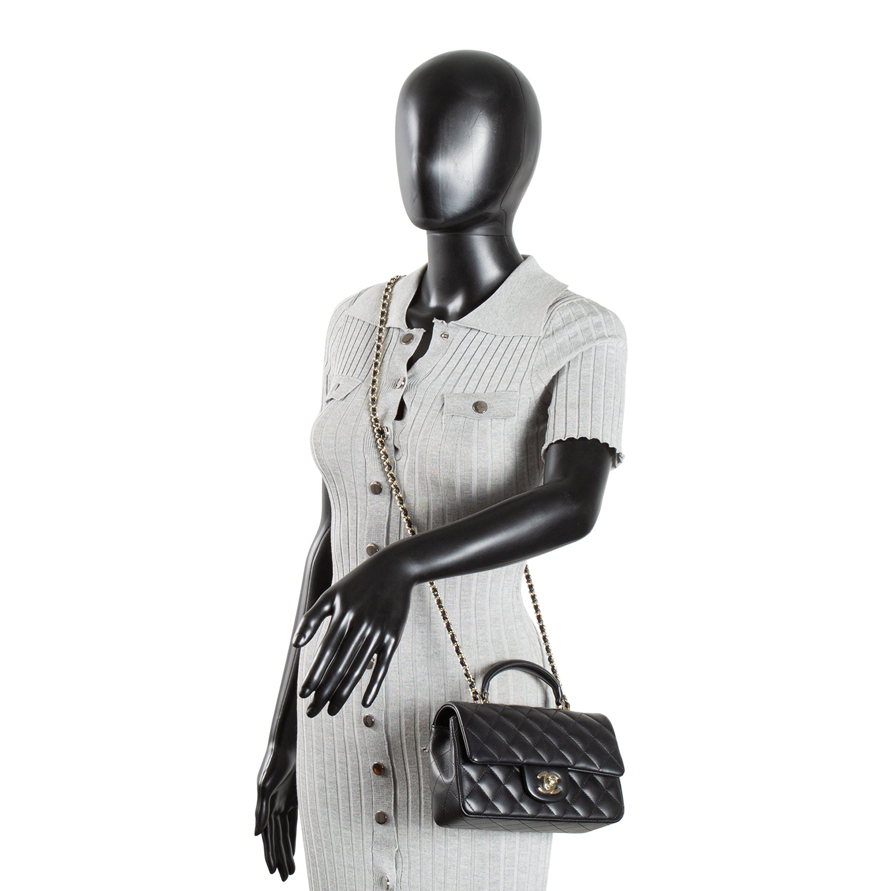 CH Quilted Lambskin Rectangular Flap Top Handle Mini - Black