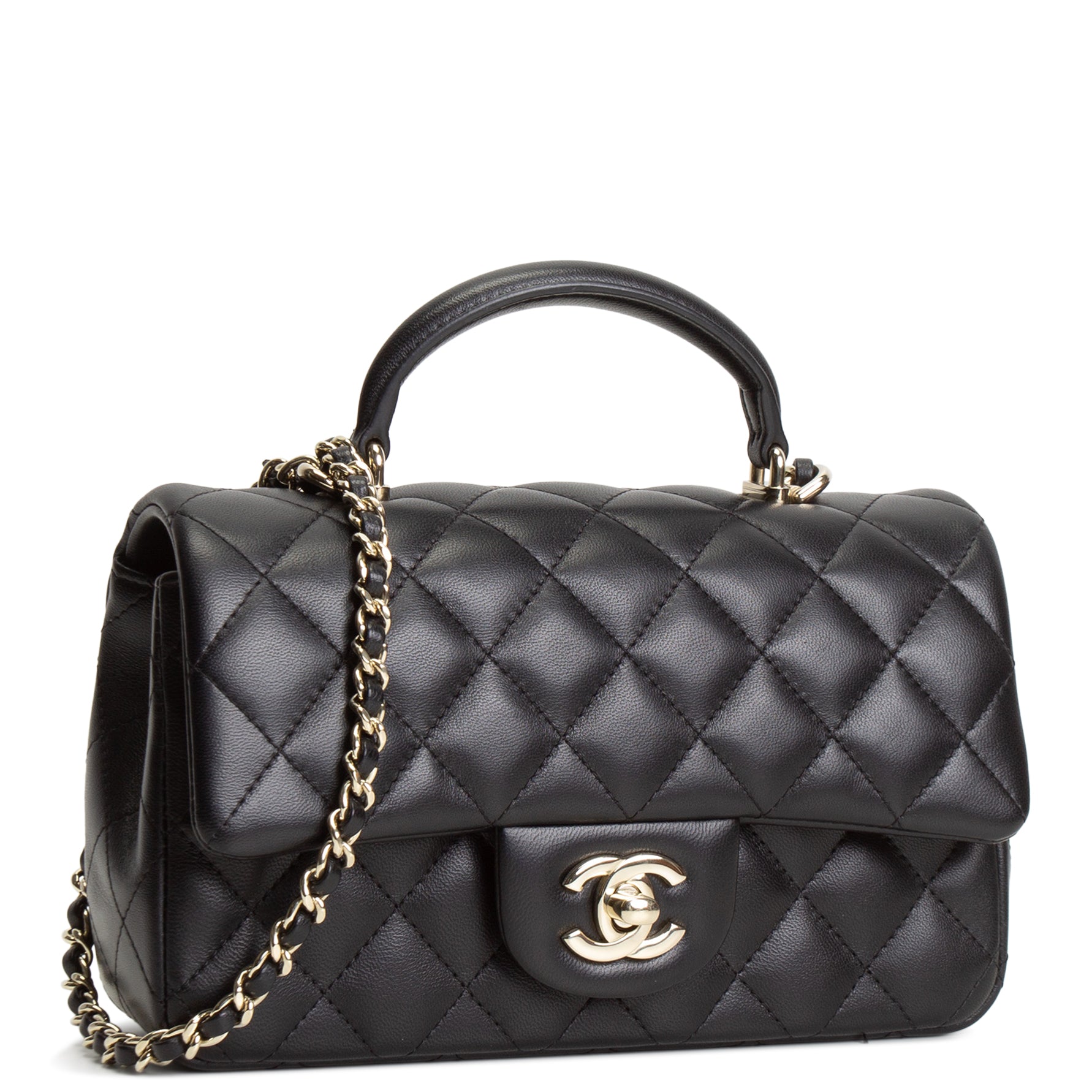 CH Quilted Lambskin Rectangular Flap Top Handle Mini - Black