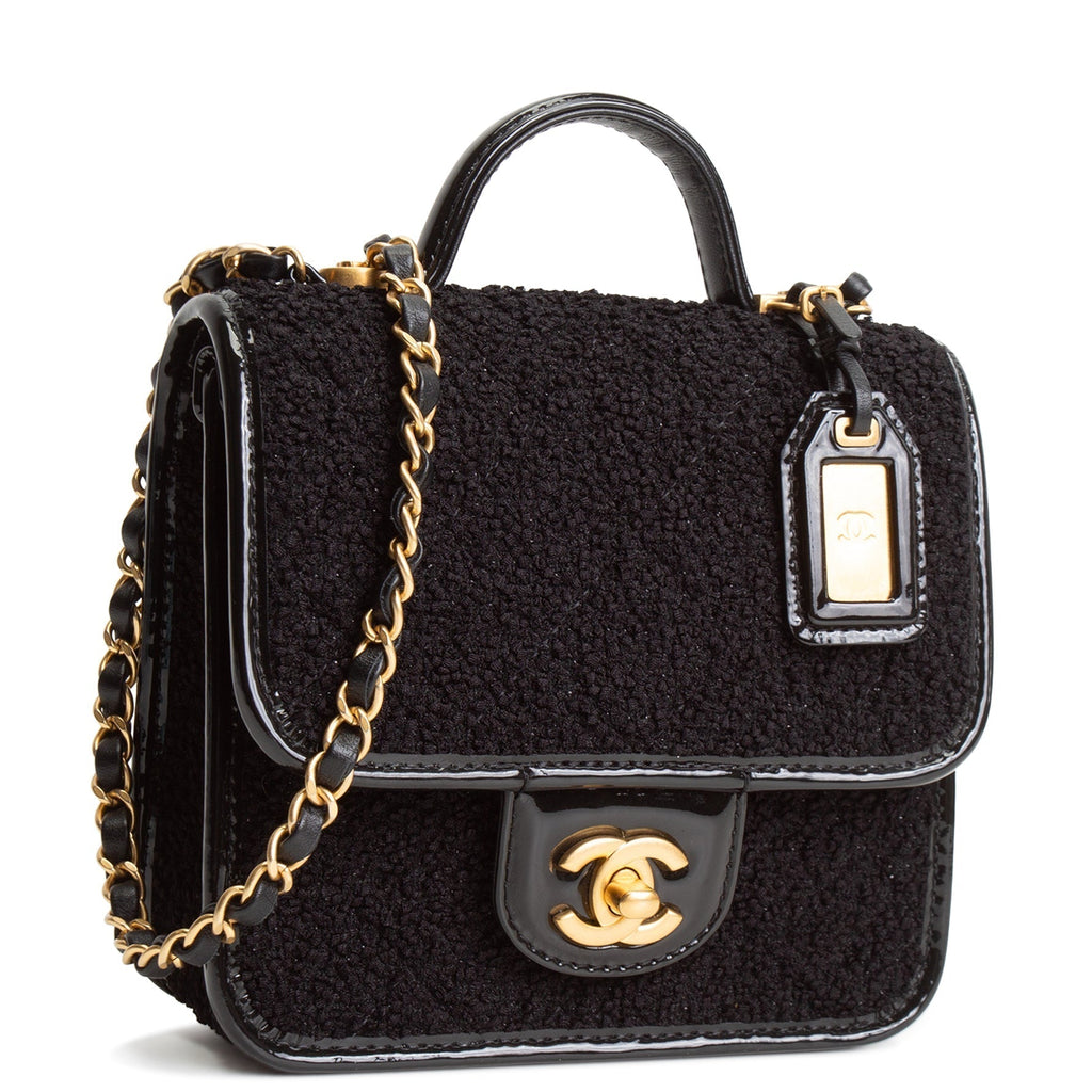 CH Tweed Top Handle School Memory Flap Bag - Black
