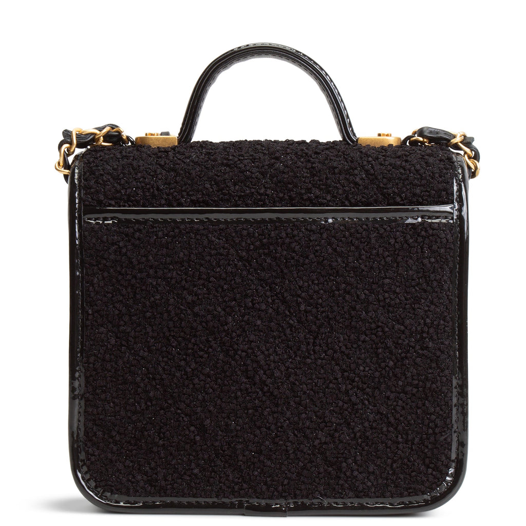 CH Tweed Top Handle School Memory Flap Bag - Black