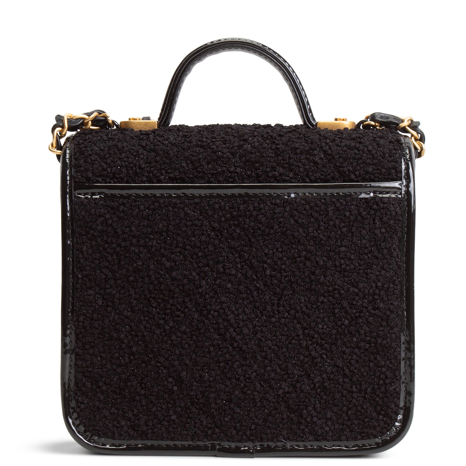 CH Tweed Top Handle School Memory Flap Bag - Black