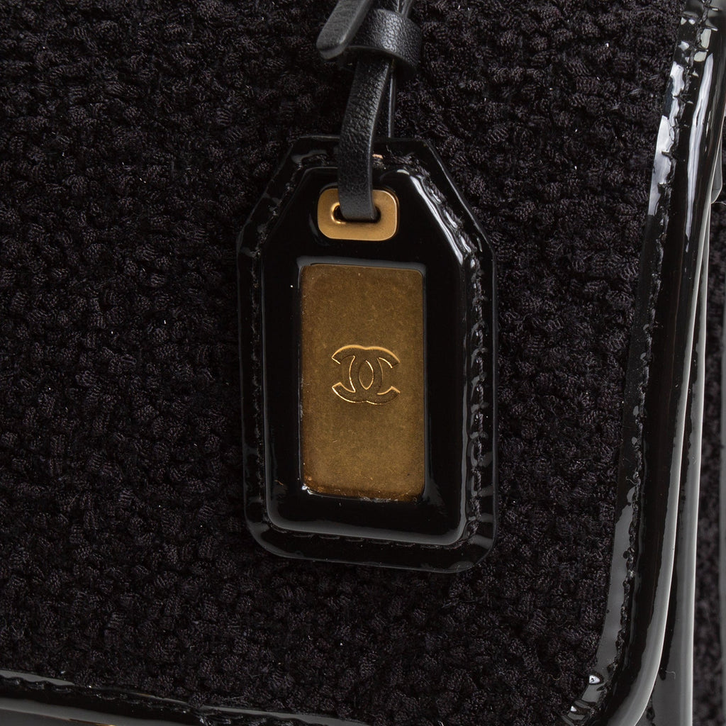 CH Tweed Top Handle School Memory Flap Bag - Black
