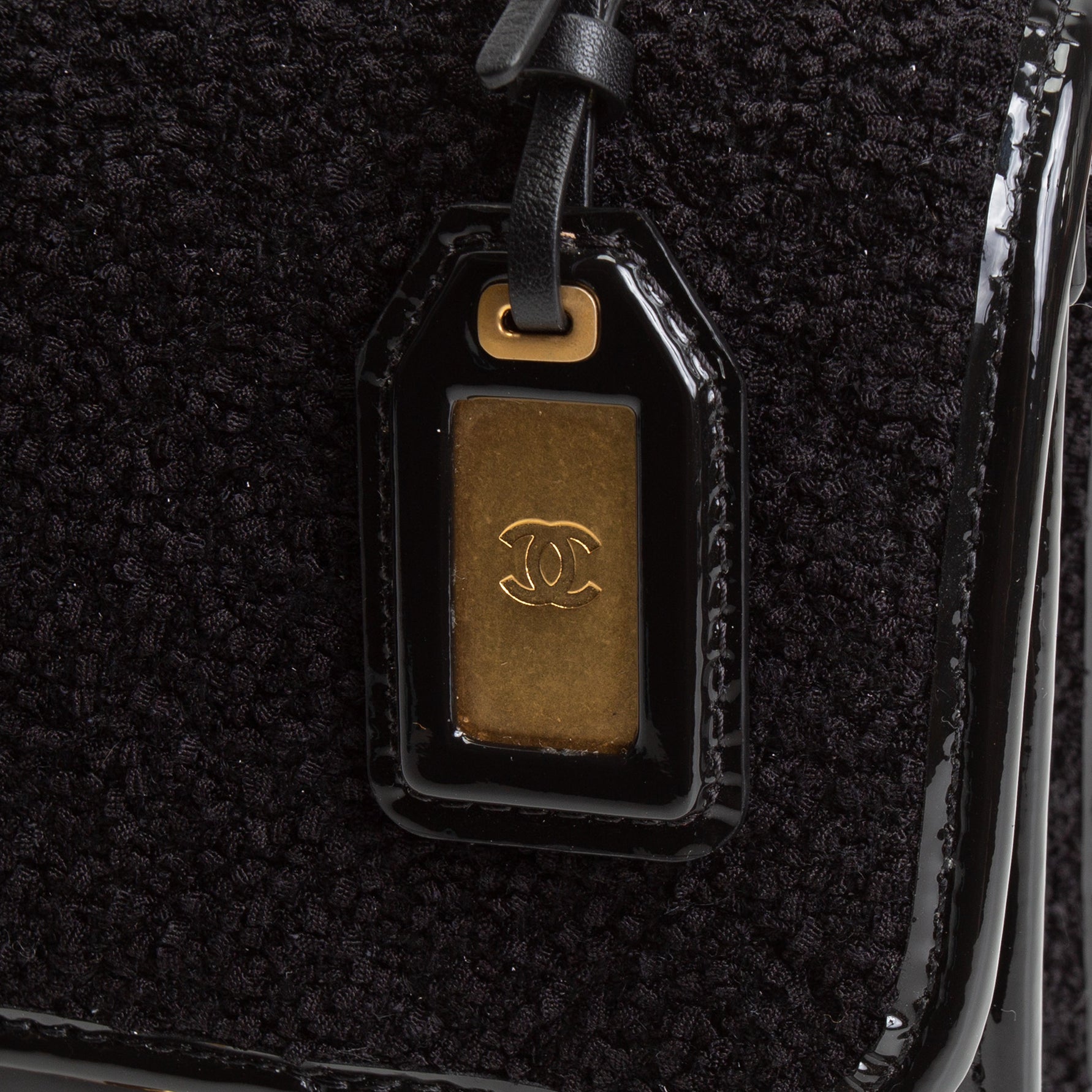 CH Tweed Top Handle School Memory Flap Bag - Black