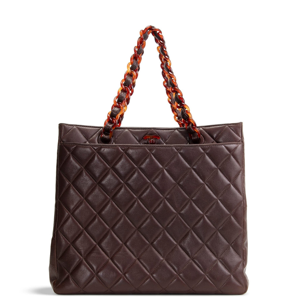 CH Vintage Lambskin Quilted CC Bakelite Turnlock Tote - Brown