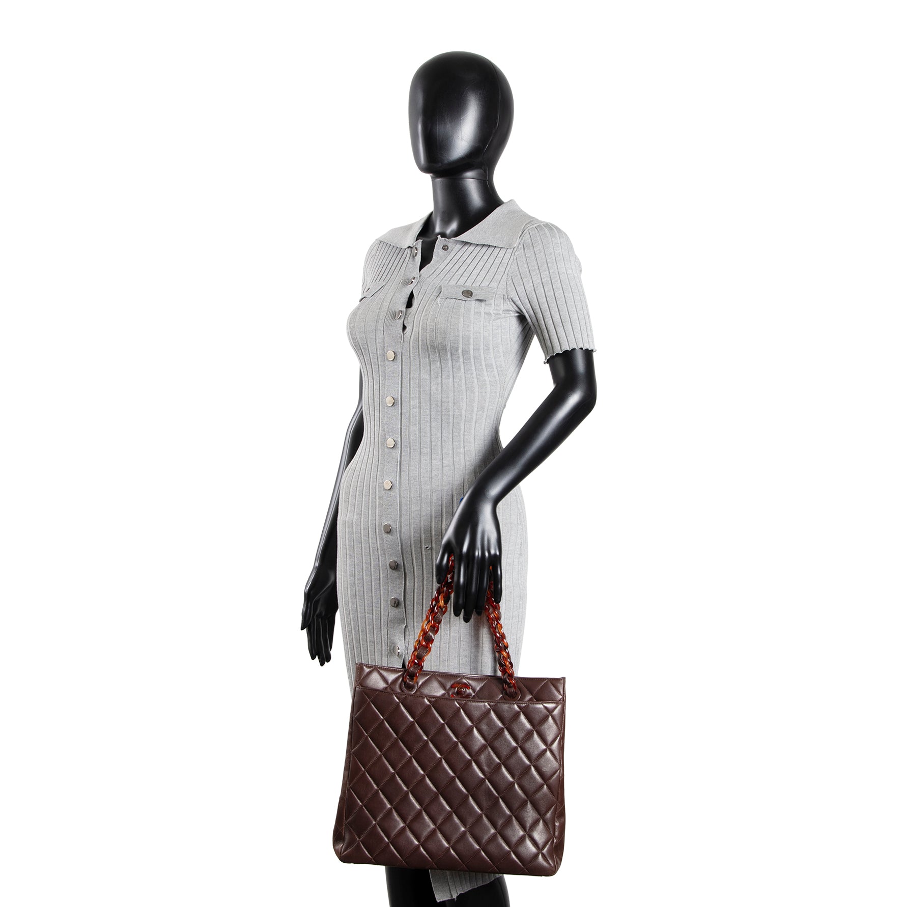 CH Vintage Lambskin Quilted CC Bakelite Turnlock Tote - Brown