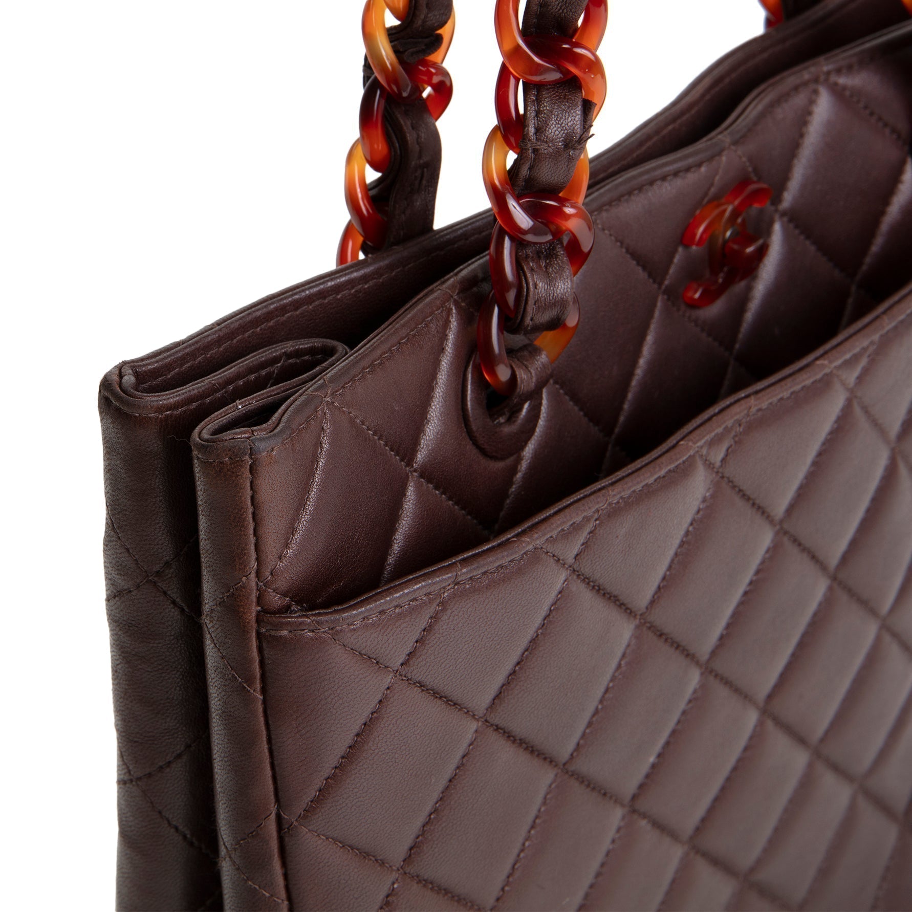 CH Vintage Lambskin Quilted CC Bakelite Turnlock Tote - Brown