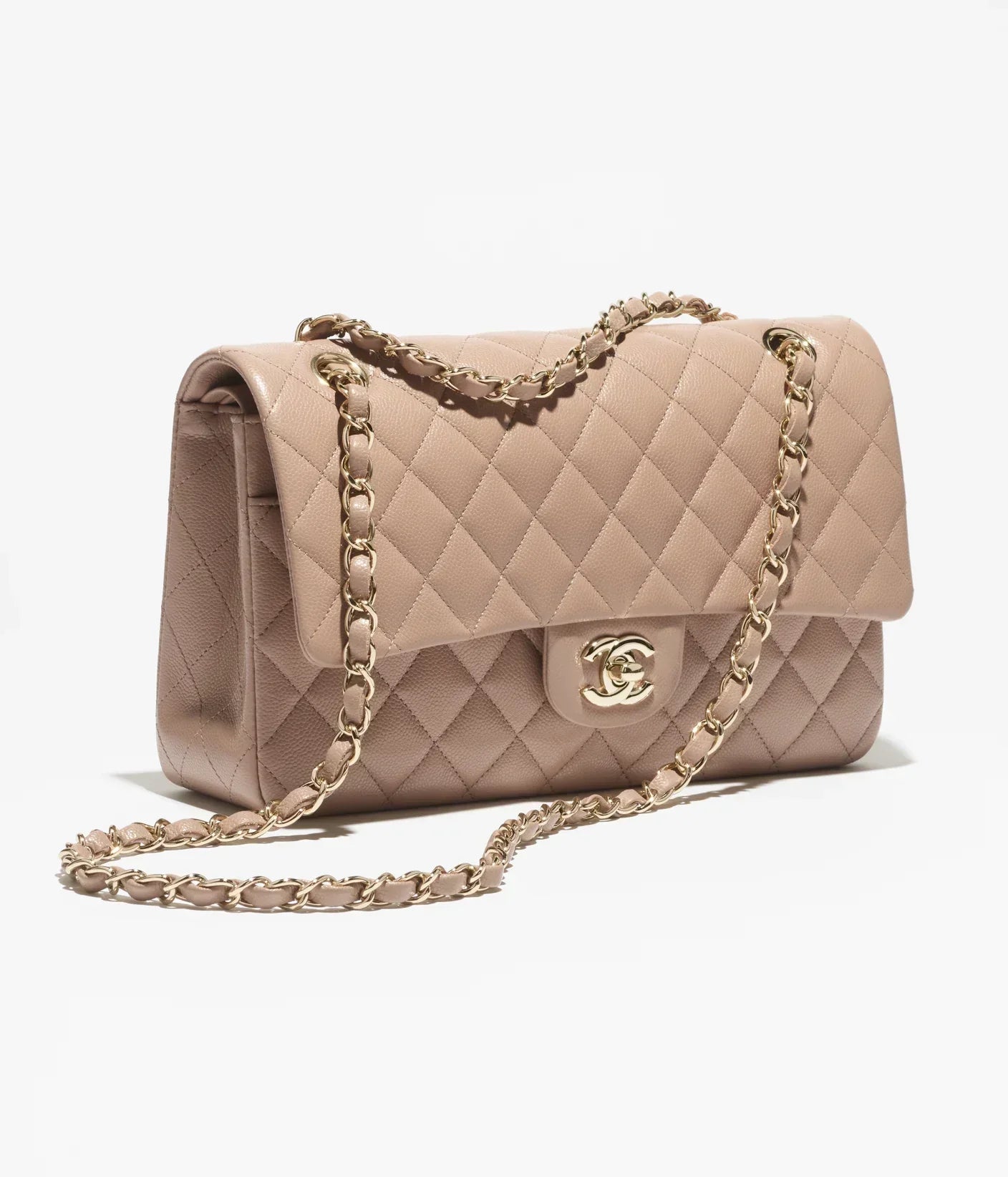 Classic 11.12 Handbag Grained Shiny Calfskin & Gold-Tone Metal Dark Beige