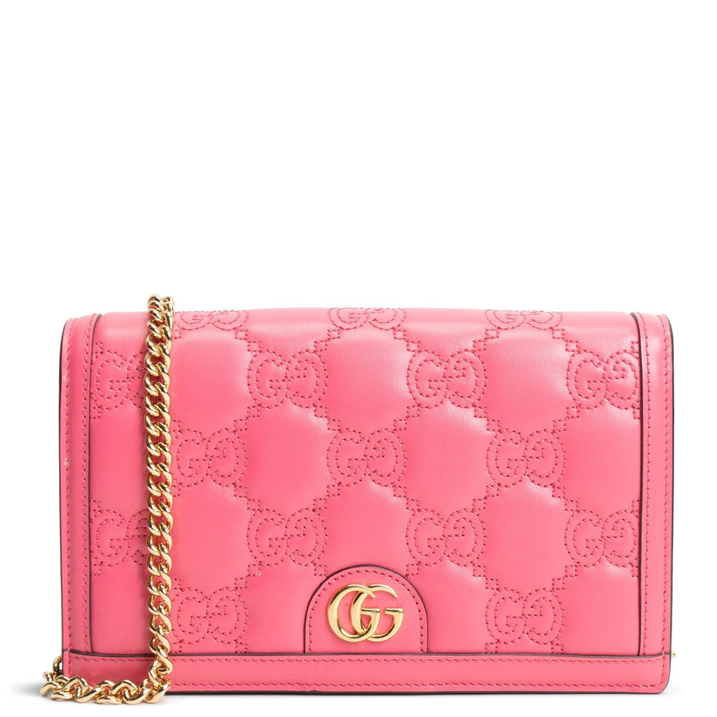 GU GG Matelasse Chain Wallet - Pink