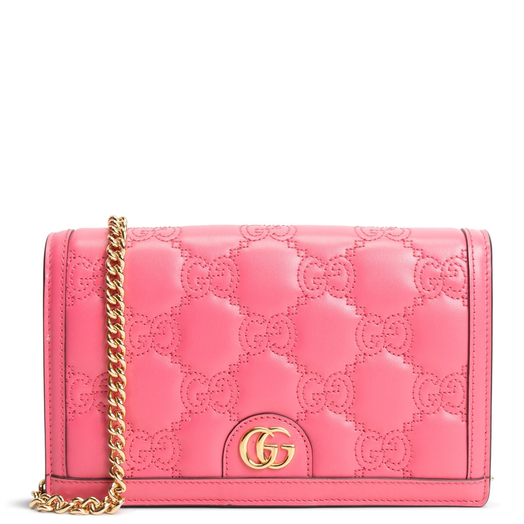 GU GG Matelasse Chain Wallet - Pink