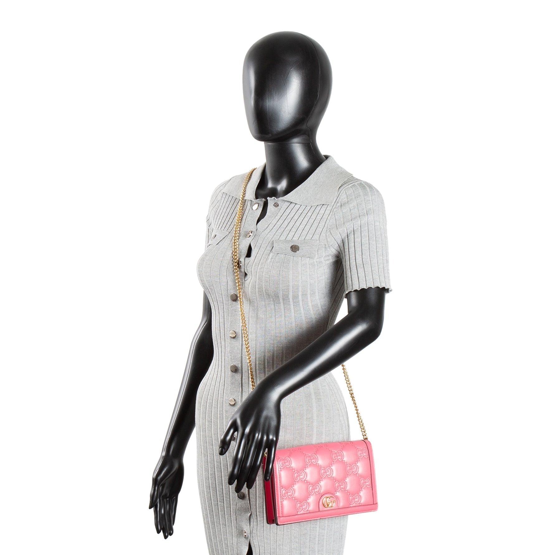 GU GG Matelasse Chain Wallet - Pink