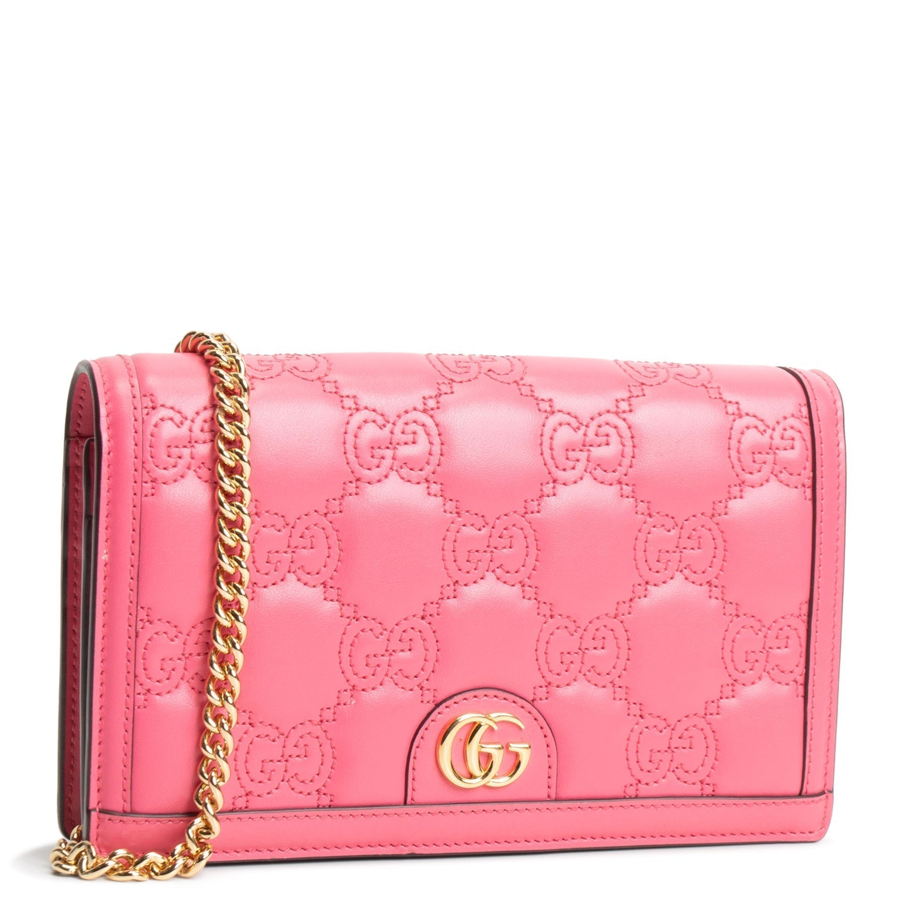 GU GG Matelasse Chain Wallet - Pink