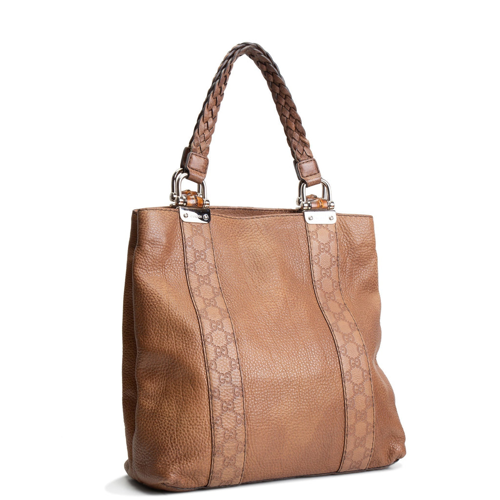 GU Guccissima Bamboo Leather Handbag- Brown OUTLET FINAL SALE