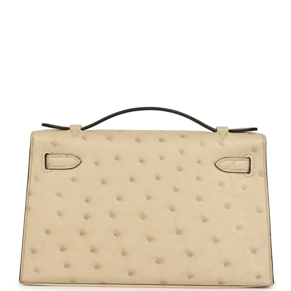 Kelly Pochette Parchemin Ostrich Palladium Hardware