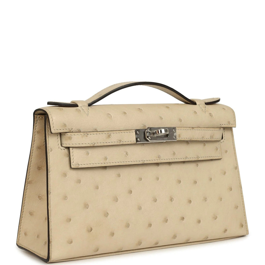 Kelly Pochette Parchemin Ostrich Palladium Hardware