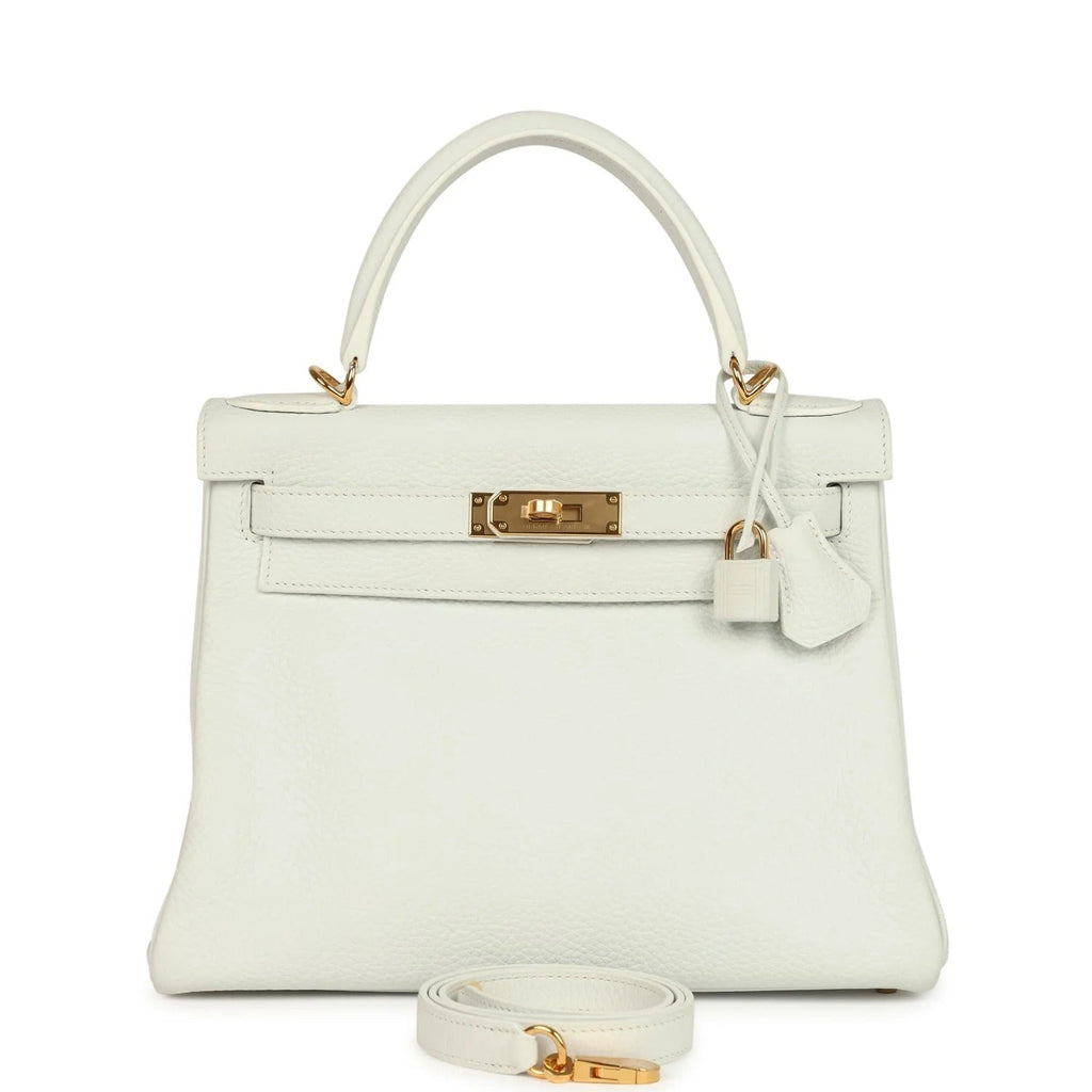Kelly Retourne 28 White Clemence Gold Hardware
